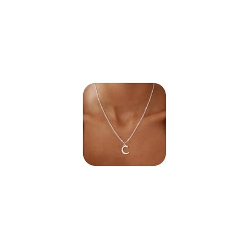 Initial Necklaces for Women - 14K Gold Silver Plated Letter Necklace Name Personalized Dainty Fashion Chain Non Tarnish Single Cute Pendant Necklace Charm Jewelry Gift for Women Her - color: Silver, style: C