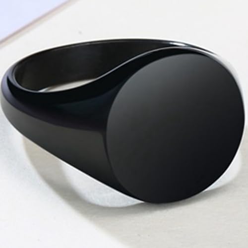 Jude Jewelers Stainless Steel Classical Simple Plain Round Signet Style Pinky Wedding Statement Promise Anniversary Ring - color: Black