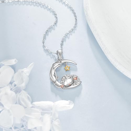 YAFEINI Moon Animal Necklace S925 Sterling Silver Owl/Fox/Red Panda/Possum/Snake/Dachshund Pendant Necklace Animal Jewelry Gifts for Women Mom Wife - style: Sheep