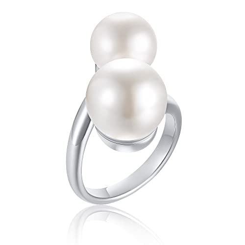 Hisatan Double Simulated Pearl Wrap Ring: gold plated Stainless Steel Large Statement Ring for Women - color: Silver-Size 7