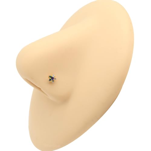 8 Pcs-Pack, Crystal Nose Studs, 20G Stainless Steel, 3mm Zircon, Multiple Shapes Zircon Labret Nose Piercing Ear Jewelry - color: Seven-Color