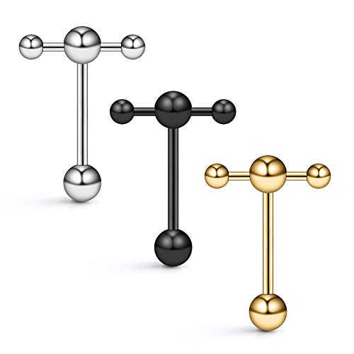 T Shape Top Straight Barbell Tongue Ring Piercing 14G - color: 3PCS - Mix Color 2#