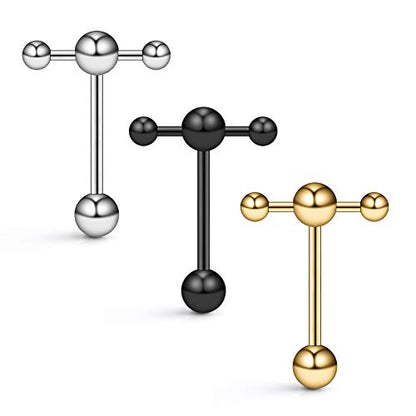 T Shape Top Straight Barbell Tongue Ring Piercing 14G - color: 3PCS - Mix Color 2#