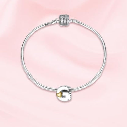 A~Z Alphabet Charm Letter Beads 925 Sterling Silver with Heart-shaped 5A Cubic Zircon Stones fits Pandora European Bracelets Necklace Jewelry Gift for Women - style: G Letter Charms