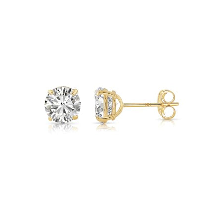 14k Yellow Gold Solitaire Round Cubic Zirconia Stud Earrings - Pushbacks - style: 5mm