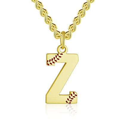 AIAINAGI Baseball Initial A-Z Letter Necklace - Men's Baseball Charm Pendant in Stainless Steel Silver Chain, 22inch Personalized Gift - style: Z Letter