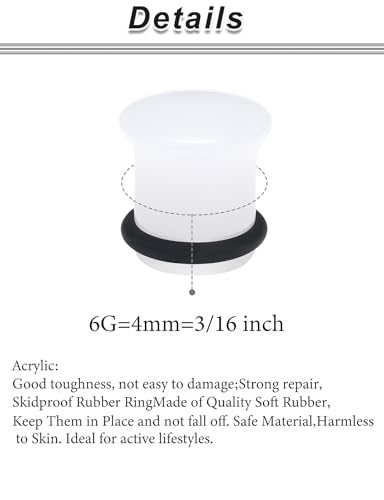 8G-12mm Solid Ear Plugs Tunnels for Women Men Single Flared Ears Gauge Plugs with O-Ring Stretcher Expander Piercing Body Jewelry Black White Clear Opalite 1 Pairs - color: Opalite, size: 6 Gauge = 4mm = 3/16 inch