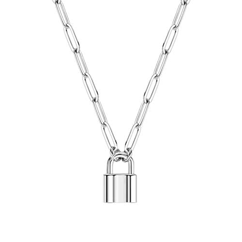 Lock Necklace for Women Paperclip Link Chain Padlock Necklace Non-Tarnish - color: Silver - 1 PC Paperclip Chain Lock Necklace