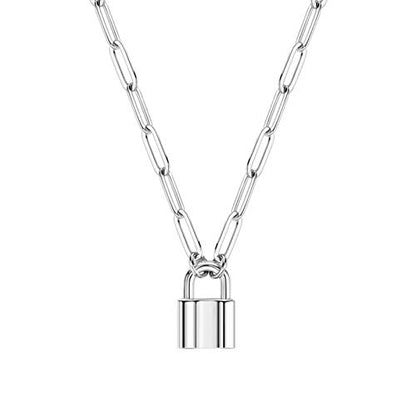 Lock Necklace for Women Paperclip Link Chain Padlock Necklace Non-Tarnish - color: Silver - 1 PC Paperclip Chain Lock Necklace