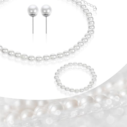 Giantree 3Pcs Pearl Set Jewelry for Women, Pearl Necklace Earring Set Gifts for Grandma for Wedding Birthday (Earring Hook) - color: Style B