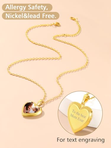 FindChic Locket Necklace for Women Custom Photo Memorial Gifts 4 Colors | Silver/Black/Rose Gold/Gold Plated Personalized for Loved Ones, Birthday Valentine's Day Keepsake - style: 16. Small Heart-Gold