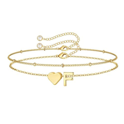 M MOOHAM Initial Bracelets for Women Teen Girls - Heart Letter A-Z Bracelet | Dainty 14K Gold Plated Jewelry, Heart Initial Bracelet, Bracelets for Women Girls Trendy, Birthday Gifts for Women Girls Her - color: Gold - F