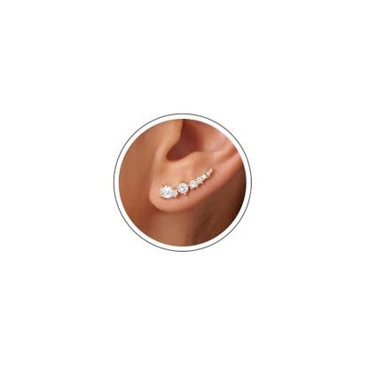 Ear Climber Earrings for Women, 14K Gold Plated/Silver Plated | Crawler Earrings Pierced with Cubic Zirconia, Hypoallergenic Cluster Stud Tragus Conch Daith Cartilage Jewelry Gift for Daily - color: Gold-4