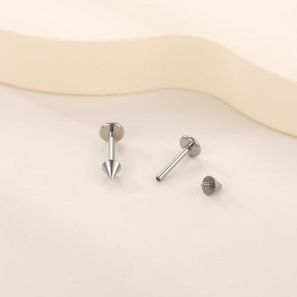 Xpircn ASTM F136 Titanium Flat Back Stud Earrings Internally Threaded Labret Monroe Lip Nose Studs Tragus Helix Conch Cartilage Piercing Jewelry for Women - color: 18G 8MM Bar,3MM Spike,Silver