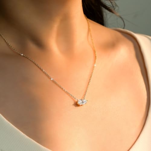 2CT Marquise Moissanite Pendant Necklace for Women | 6x12mm D Color Marquise Cut Moissanite, 14K Gold Plated Dainty Pendant Luxury for Wife Mom Birthday Gifts - color: Gold