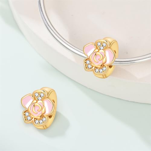2pcs Stopper Spacer Beads for Pandora Bracelets, Sterling Silver Cross Ladybug Clip Spacer Charms For Bracelet DIY Jewelry Gift - color: Gold Flower