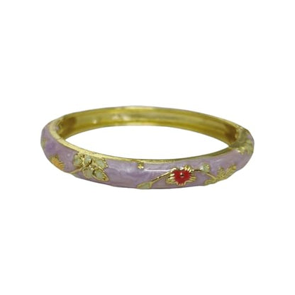 Cloisonne Bracelet For Women, Chunky Bangle Trendy Cute Flower Enamel Bangles Multi Tone Engraved Cuff Gold Plated Bracelets Stackable Wife Jewelry Friendship Gift - color: Light Purple