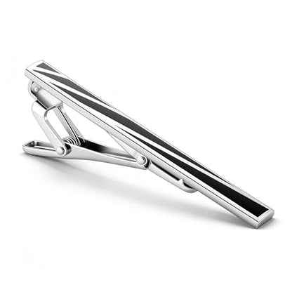 VULKIT Tie Clip Stainless Steel Gentleman Accessories Minimalist Tie Bar Clasp Clip for Business, Party, Wedding, At Work - style: D-Black Silver