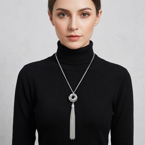 Tassel Necklace For Women Silver Y Knot Pendant Snake Chain Jewelry | Tassel Necklace For Women Knot Pendant Snake Chain Adjustable Minimalist Elegant Jewelry For Daily And Formal Wear