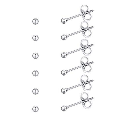 FOSIR 6 Pair Tiny Women 14K Gold Plated Ball Stud Earrings Surgical Stainless Steel Earrings Set, 2-6MM - style: silver-6pair,2mm
