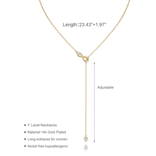 Lariat Gold Necklaces for Women - 18k Gold Plated Long Necklace,Y-Shaped Choker Simple Necklace Layered Beaded Chain Drop Necklace Trendy Jewelry Hypoallergenic,Valentine Day Wedding Prom Gift For Her