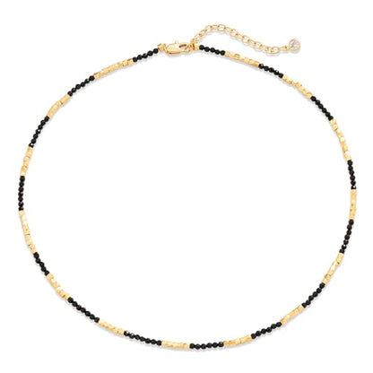 MTMY Beaded Gemstone Choker Necklace for Women | 14K Gold Plated, Colorful Natural Stone, Bead Chain, Boho Summer Beach, Handmade Jewelry - color: Black Spinel