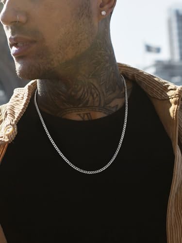 Stainless Steel Mens Cuban Link Chains, Daily Wear Hip Hop Miami Necklace | 3/6/9/12mm Silver/Gold Plated/Black necklace with Gift Box, No Tarnish, Sweatproof & Waterproof, Hypoallergenic Men Chains - color: 3mm-stainless, size: 22 inch
