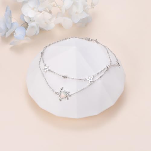 Anklets for Women 925 Sterling Silver Blue Evil Eye Infinity Butterfly Adjustable Multilayer Layered Summer Beach Ankle Bracelet Foot Chain Jewelry for Women - style: Sea Turtle 2