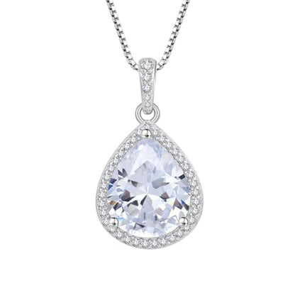 FJ Teardrop Pendant Necklace 925 Sterling Silver Birthstone Jewelry for Women - color: 04 April-Simulated Diamond