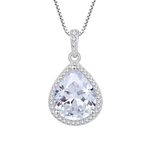 FJ Teardrop Pendant Necklace 925 Sterling Silver Birthstone Jewelry for Women - color: 04 April-Simulated Diamond