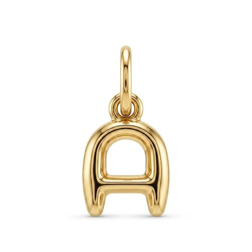 Gold Puffed Initial Letter Charm - 10 Karat Gold - 3D Bubble Letter Pendant - style: Letter a