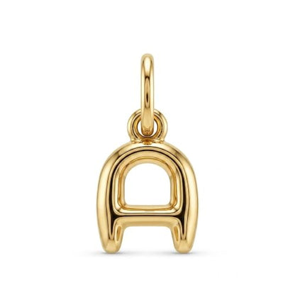 Gold Puffed Initial Letter Charm - 10 Karat Gold - 3D Bubble Letter Pendant - style: Letter a