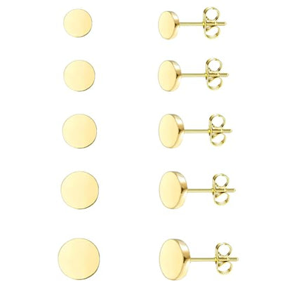 JINERA 5 Pairs Stud Earrings for Women 14K Plated Gold/Silver Pearl Ball Small Stud Earrings Set Cartilage Piercing Hypoallergenic Lightweight Flatback Earrings Jewelry Gifts for Women - color: 5 Pairs Round Stud Earrings - Gold