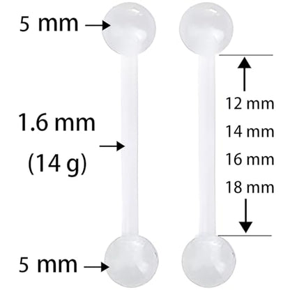 Sequin Barbell Piercing Set for Women Men 14 G Acrylic Hypoallergenic Tongue Ring Jewellery Cute Nipple Rings Piercings Bars Kit Clear Rod Long Body Jewelry 2 pcs Length 12 MM - color: Black, size: 16 mm