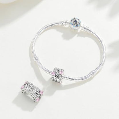 KEQ Clip Spacer Charm for Bracelet 925 Silver Pave Cubic Zirconia Clip Lock Stopper Bead Spacer For Women Bracelets Stopper Birthday Gifts European Openable Beads 2pcs - color: Pink Heart
