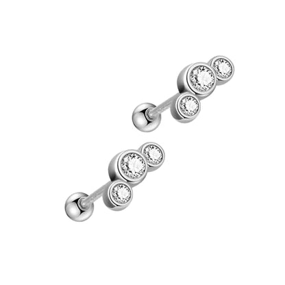14K Gold Plated Nap Earrings Sterling Silver Ball Bar Bezel Setting CZ Stones Screw Back Hypoallergenic Earrings Everyday Cartilage Helix Parisian Minimalist Piercing Earrings For Women Unisex - color: Triple Lights - WG