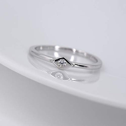 LEMON GRASS Sterling Silver Evil Eye Dainty Ring - color: White Gold Plating
