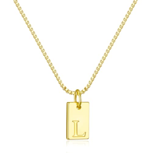 Initial Necklaces for Women 14K Gold Plated Letter Necklace Dainty Waterproof Pendant Necklace Personalized Gifts Trendy Gold Jewelry - color: L