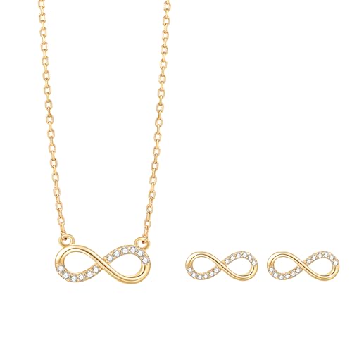 COBI Jewelry Set for Women, 18K Gold & Rhodium Plated CZ Necklace & Earrings, Clover Halo Infinity Solitaire Feather Designs, Dainty Crystal Pendant Sets, Trendy Fashion Gifts for Her - style: Infinity