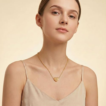 18k Gold Plated Heart Pendant Letter Necklaces for Girls Stainless Steel Initial Necklace for Women Birthday Gifts for Girls Women - color: Brushed Gold, style: Letter A
