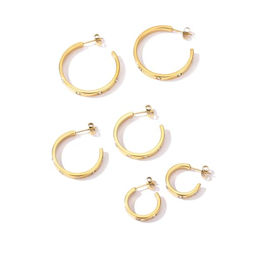 Love Friendship Hoop Earrings Set for Women 18K Gold and Silver Stainless Steel with Cubic Zirconia Stones Jewelry - style: SET-1