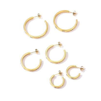 Love Friendship Hoop Earrings Set for Women 18K Gold and Silver Stainless Steel with Cubic Zirconia Stones Jewelry - style: SET-1