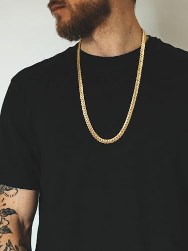 U7 Men Stainless Steel Necklace Cuban Link Chain, Flat Curb Chain Necklaces Unisex, Silver/Black/Gold Plated Chunky Hip Hop Neck Chain, 6mm/9mm Width, 18-32 Inches Length Jewelry for Mens Women - color: b. 9mm Gold, size: 18 Inches, style: a. Flat Curb