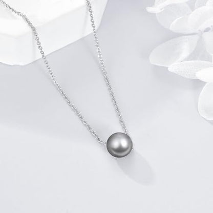 925 Sterling Silver Black Pearl Necklace Choker Jewelry Birthday Gifts for Women - style: Grey Pearl
