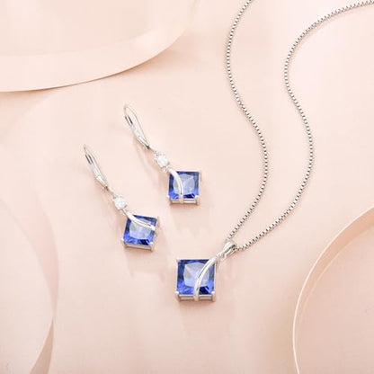 Square Princess Cut Necklace 925 Sterling Silver Solitaire Pendant Necklace Birthstone Jewelry Gifts for Women - color: 12 December - Tanzanite