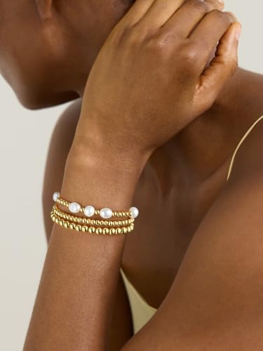 Badu Gold Beaded Bracelets for Women Boho Crystal Multiple Layered Stackable Wrap Bangle Set Paperclip Chain Trendy Jewelry - color: Gold-3Pcs-Pear2