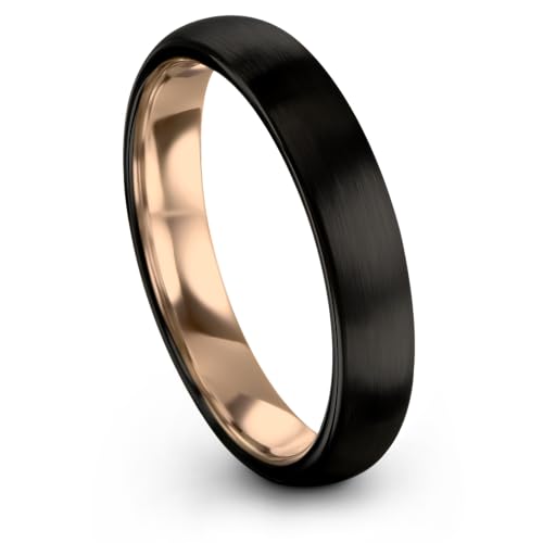 Tungsten Wedding Band Ring 10mm 8mm 6mm 4mm for Men Women 18k Rose Gold Plated Dome Black Grey Brushed Polished - color: 1 Rose Gold Black Tungsten