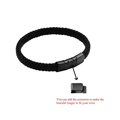 Geoffrey Beene Men's Braided Genuine Leather Bracelet with Stainless Steel Closure - color: Black