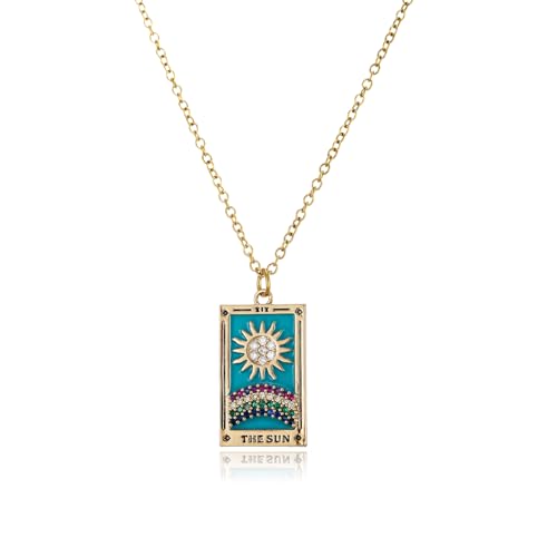 LUREME Punk Tarot Necklace - Gold Rectangle Pendant with Strass Zircon Sun/Moon/Star Design for Women (nl006354) - color: Multi Sun