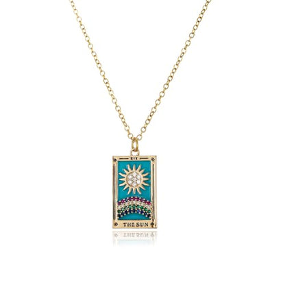 LUREME Punk Tarot Necklace - Gold Rectangle Pendant with Strass Zircon Sun/Moon/Star Design for Women (nl006354) - color: Multi Sun